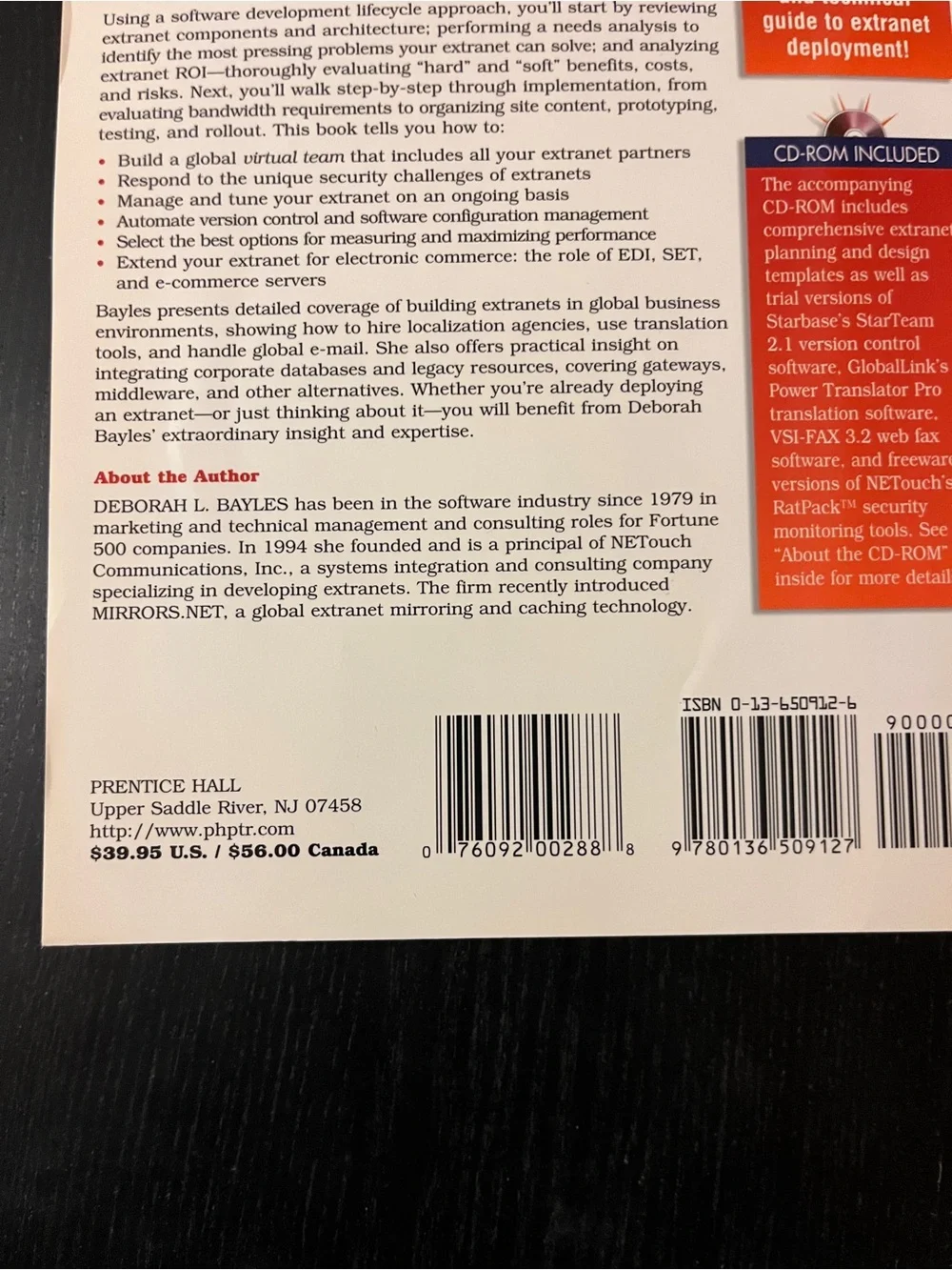 (Original $39.95) Prentice Hall Extranets Deborah Bayles Book CD-ROM 0136509126